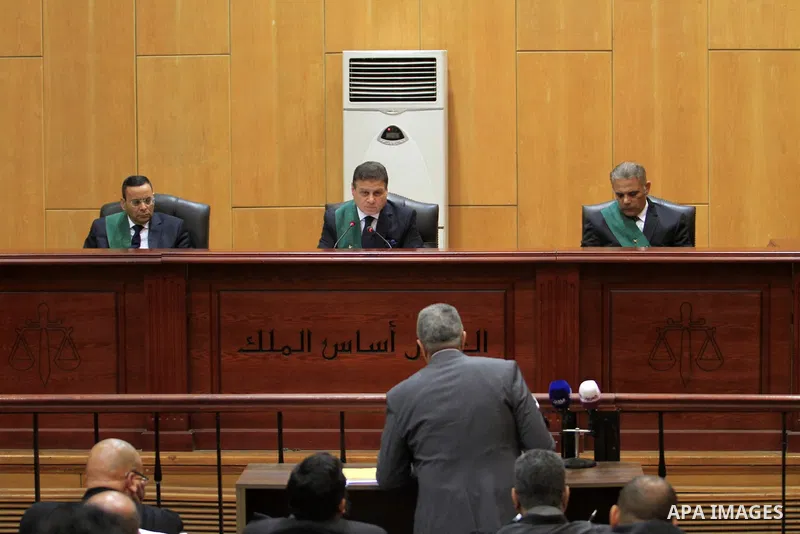 Egyptian Judges attends the trial of ousted Egyptian president Mohammed Morsi, during the 'Qatar espionage' case, in a court in Cairo on March 06, 2016. The defendants are accused of 'leaking important national security...