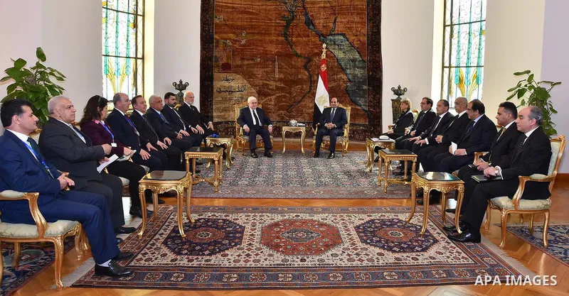 A handout picture released by the Egyptian Presidency on March 7, 2016 shows Egyptian President Abdel Fattah al-Sisi meeting with his Iraqi counterpart Fuad Masum in Cairo. Photo by Egyptian President Office