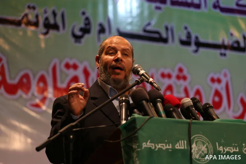 Senior Hamas leader Khalil al-Hayah speaks on the occasion of International Women's Day in Gaza City on March 8, 2016. People around the globe celebrate International Women's Day, which dates back to the beginning of the...