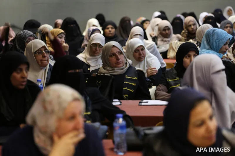Palestinians attend a meeting on the occasion of International Women's Day in Gaza City on March 8, 2016. People around the globe celebrate International Women's Day, which dates back to the beginning of the 20th Century...