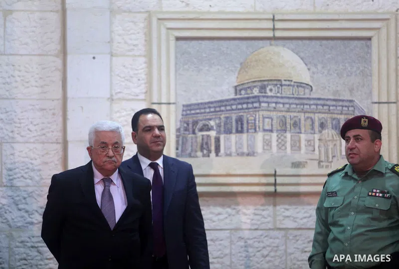 U.S. Vice Presicent Joe Biden and Palestinian President Mahmoud Abbas meet in the presidential compound in Ramallah, West Bank, March 9, 2016. Photo by Shadi Hatem