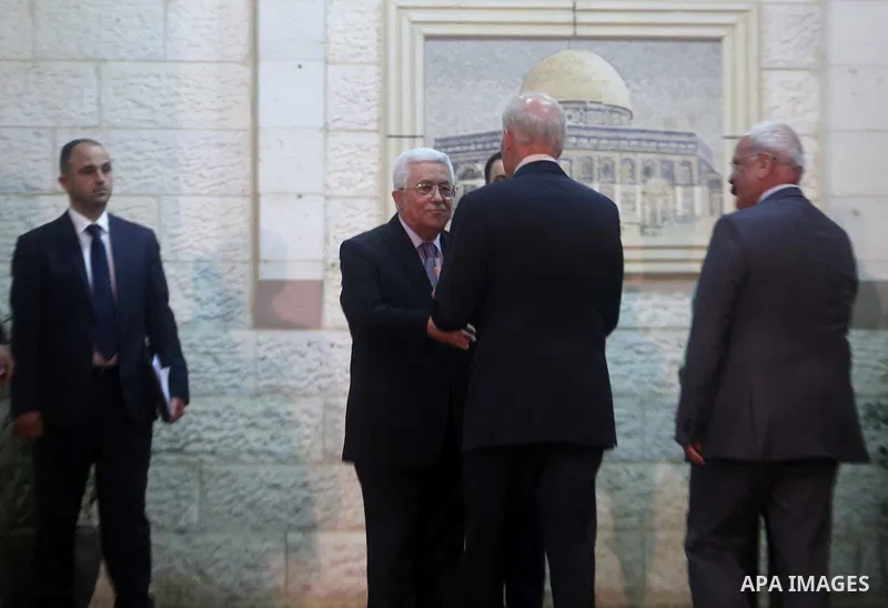 U.S. Vice Presicent Joe Biden and Palestinian President Mahmoud Abbas meet in the presidential compound in Ramallah, West Bank, March 9, 2016. Photo by Shadi Hatem
