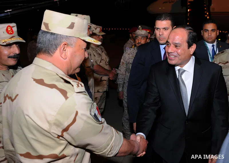 Egypt's President Abdel Fattah al-Sisi arrivals at King Khaled Airport in Saudi Arabia, on March 9, 2016. Photo by Egyptian President Office