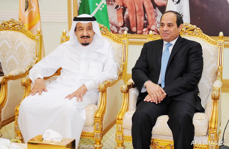Egyptian President Abdel Fattah al-Sisi meets with Saudi King Salman in Hafr Al-Baten, Saudi Arabia on March 10, 2016. Photo by Egyptian President Office