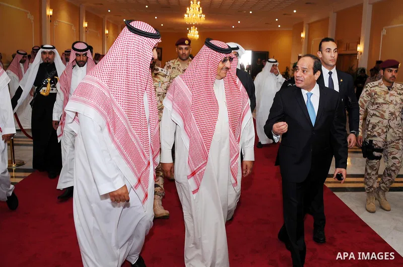 Egyptian President Abdel Fattah al-Sisi arrives to Hafr Al-Baten to attend military exercises code named North Thunder in Saudi Arabia on March 10, 2016. Photo by Egyptian President Office