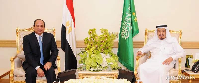 Egyptian President Abdel Fattah al-Sisi meets with Saudi King Salman in Hafr Al-Baten, Saudi Arabia on March 10, 2016. Photo by Egyptian President Office