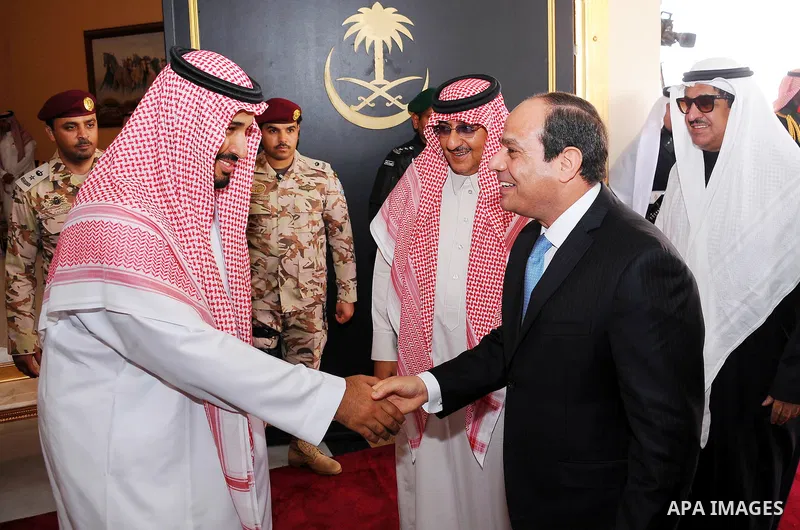 Egyptian President Abdel Fattah al-Sisi arrives to Hafr Al-Baten to attend military exercises code named North Thunder in Saudi Arabia on March 10, 2016. Photo by Egyptian President Office