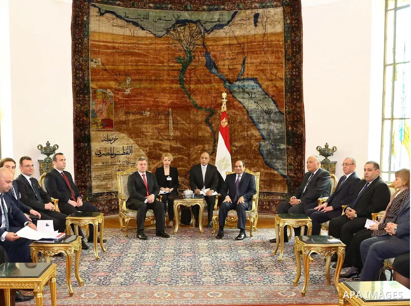 Egypt's President Abdel Fattah al-Sisi meets with Macedonian President Gjorge Ivanov, in Cairo on March 13, 2016. Photo by Egyptian President Office