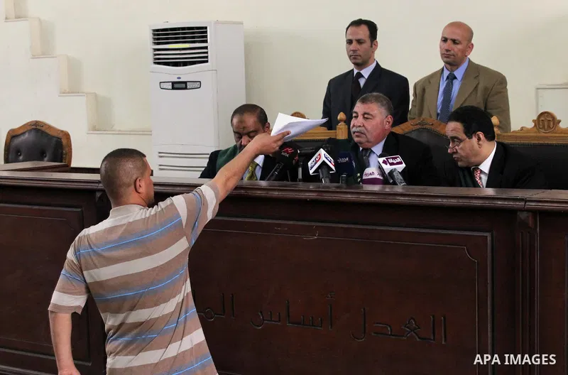 Egyptian judges attend the trial of Egyptian former interior minister Habib al-Adly on the charges of corruption, in Cairo, Egypt on March 13, 2016. Habib al-Adly served as interior minister of Egypt from 1997 to 2011, h...