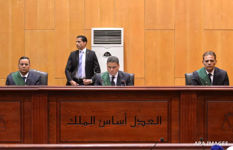 Egyptian Judges attends the trial of defendants of Egyptian Muslim Brotherhood during the 'Qatar espionage' case, in a court in Cairo on March 15, 2016. The defendants are accused of 'leaking important national security...
