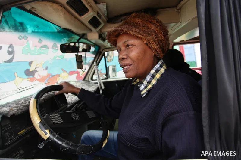 Salwa Sorour drives her mini-van in Gaza City on March 16, 2016. 40-year-old Salwa Sorour is the only woman who drives a kindergarten mini-van to transport children in the Gaza Strip. The Palestinian Central Bureau of St...