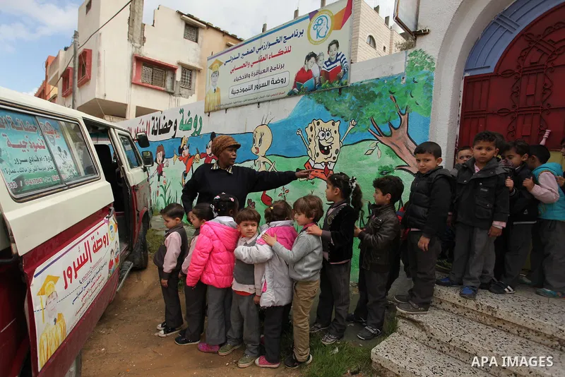 Salwa Sorour drives her mini-van in Gaza City on March 16, 2016. 40-year-old Salwa Sorour is the only woman who drives a kindergarten mini-van to transport children in the Gaza Strip. The Palestinian Central Bureau of St...