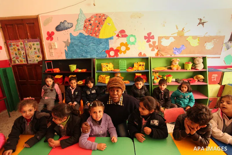 Salwa Sorour learns children inside a kindergarten in Gaza City, on March 16, 2016. 40-year-old Salwa Sorour is the only woman who drives a kindergarten mini-van to transport children in the Gaza Strip. The Palestinian C...