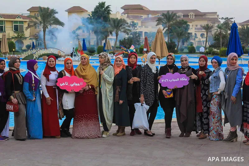 Egyptian girls take part in a competition hijab queen, in Cairo, on March 19, 2016. Photo by Amr Sayed