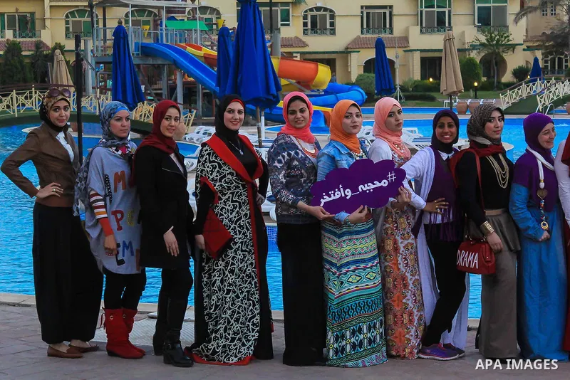 Egyptian girls take part in a competition hijab queen, in Cairo, on March 19, 2016. Photo by Amr Sayed