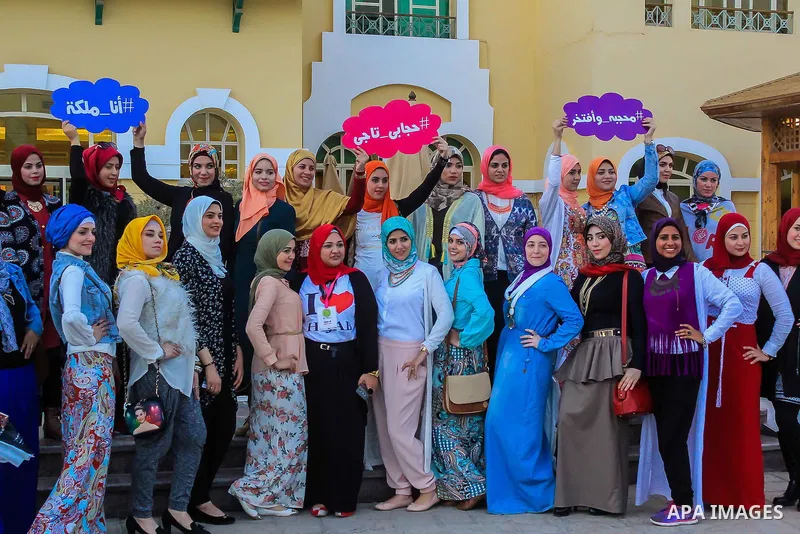 Egyptian girls take part in a competition hijab queen, in Cairo, on March 19, 2016. Photo by Amr Sayed
