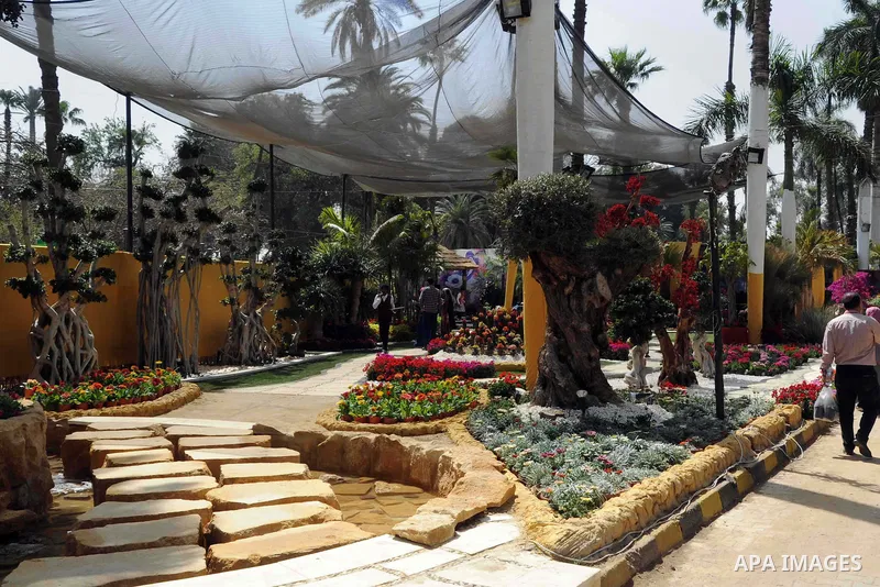Egyptians visit the spring flower exhibition held at Orman Botanical Garden in Giza, Egypt, on March 19, 2016. Photo by Amr Sayed