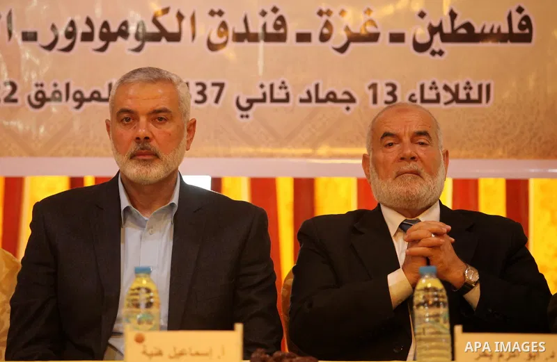 Senior Hamas leader Ismail Haniya attends a ceremony Book sinning for Hamas founder the martyr, Ahmed Yaseen in 12th anniversary for his assassination in Gaza City on March 22, 2016. Photo by Ashraf Amra