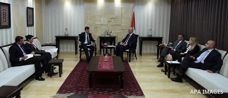 Palestinian Prime Minister, Rami Hamdallah, meets with head of the High Commissioner for Human Rights in Palestine James Henin, in the West Bank city Ramallah, on March 24, 2016. Photo by Prime Minister Office