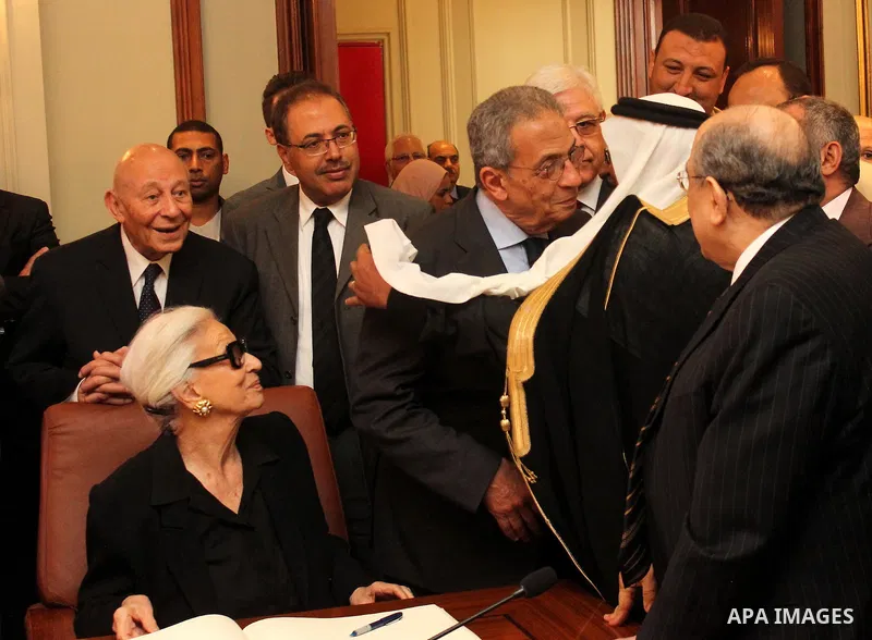 Leai Boutros-Ghali participates in a memorial service for her husband Boutros Boutros-Ghali the former UN secretary-general at British university in Cairo, Egypt, on March 27, 2016. Photo by Amr Sayed
