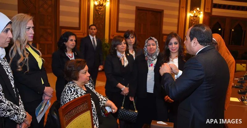 Egyptian President Abdel-Fattah al-Sisi meets with Members of the National Council for Women, in Cairo, capital of Egypt, March 28, 2016. Photo by Egyptian President Office