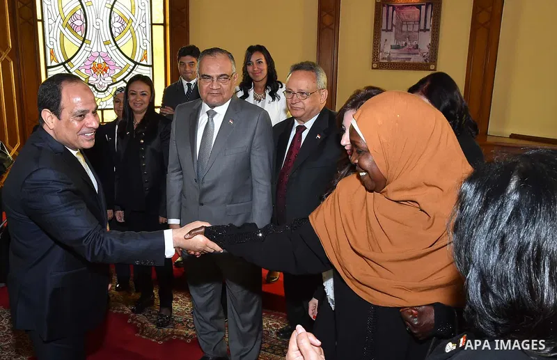 Egyptian President Abdel-Fattah al-Sisi meets with Members of the National Council for Women, in Cairo, capital of Egypt, March 28, 2016. Photo by Egyptian President Office