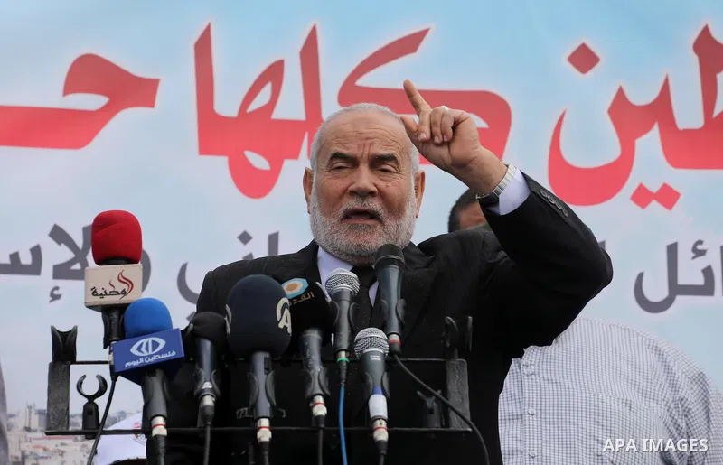 Deputy of the Legislative Council, Ahmed Bahar, speaks during a rally marking Land Day, near the Israeli border with northern Gaza Strip March 30, 2016. March 30 marks Land Day, the annual commemorations of the killing b...