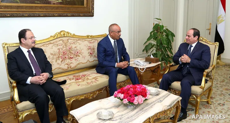 Egyptian President Abdel Fattah al-sisi meets with Algerian Interior Minister, Noureddine Badawi in Cairo, Egypt on March 31, 2016. Photo by Egyptian President Office