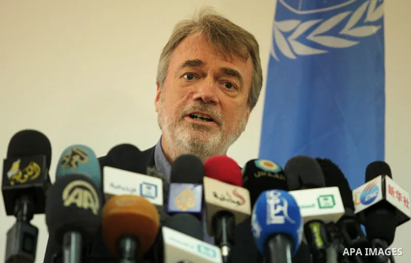 Director of UNRWA operations in Gaza Bo Shack, speaks during a press conference, in Gaza city, on April 3, 2016. Photo by Ashraf Amra