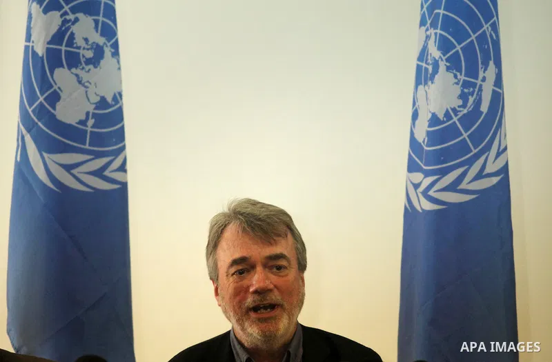 Director of UNRWA operations in Gaza Bo Shack, speaks during a press conference, in Gaza city, on April 3, 2016. Photo by Ashraf Amra