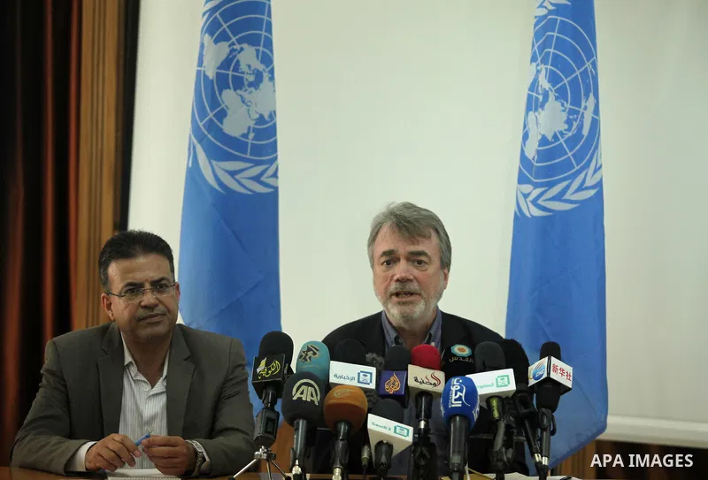 Director of UNRWA operations in Gaza Bo Shack, speaks during a press conference, in Gaza city, on April 3, 2016. Photo by Ashraf Amra