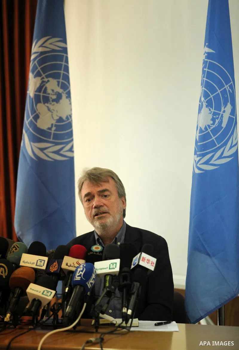 Director of UNRWA operations in Gaza Bo Shack, speaks during a press conference, in Gaza city, on April 3, 2016. Photo by Ashraf Amra
