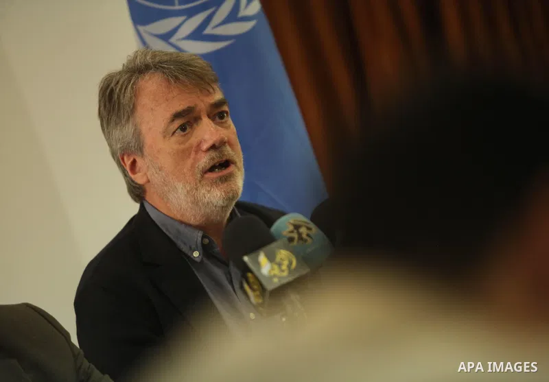Director of UNRWA operations in Gaza Bo Shack, speaks during a press conference, in Gaza city, on April 3, 2016. Photo by Ashraf Amra