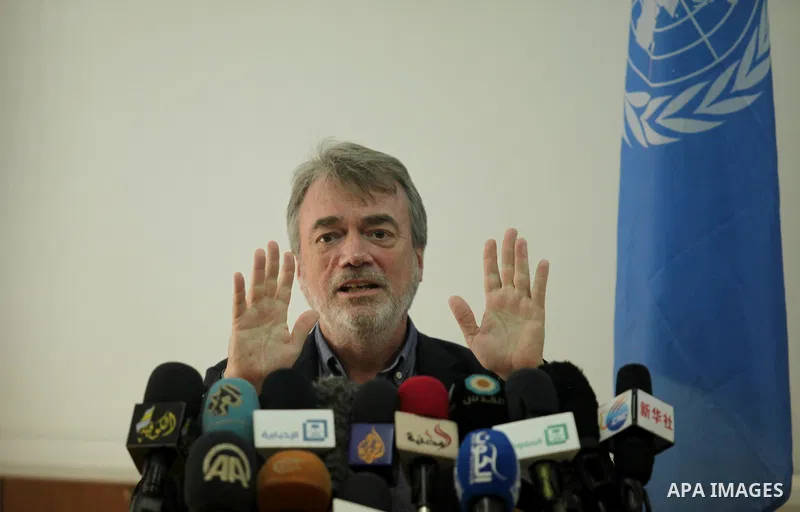 Director of UNRWA operations in Gaza Bo Shack, speaks during a press conference, in Gaza city, on April 3, 2016. Photo by Ashraf Amra