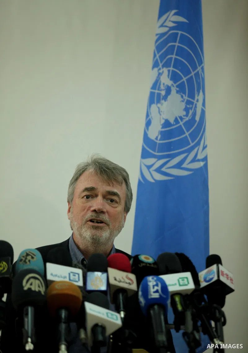 Director of UNRWA operations in Gaza Bo Shack, speaks during a press conference, in Gaza city, on April 3, 2016. Photo by Ashraf Amra