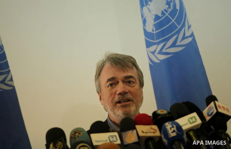 Director of UNRWA operations in Gaza Bo Shack, speaks during a press conference, in Gaza city, on April 3, 2016. Photo by Ashraf Amra