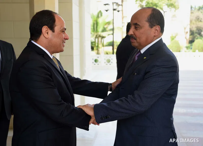 Egyptian President Abdel Fattah al-Sisi meets with Mauritania President Mohamed Ould Abdel Aziz in Cairo, Egypt, on April 03, 2016. Photo by Egyptian President Office
