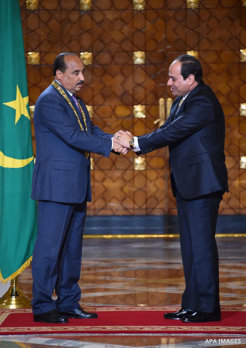Egyptian President Abdel Fattah al-Sisi meets with Mauritania President Mohamed Ould Abdel Aziz in Cairo, Egypt, on April 03, 2016. Photo by Egyptian President Office