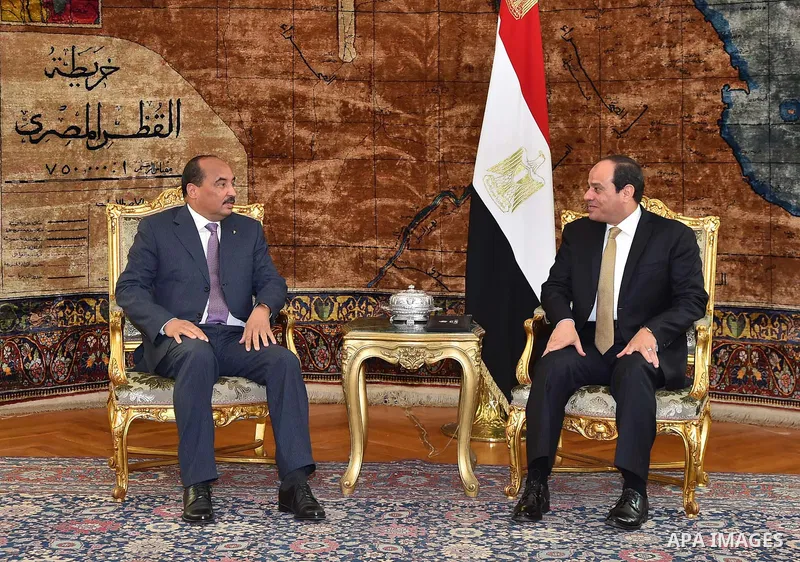 Egyptian President Abdel Fattah al-Sisi meets with Mauritania President Mohamed Ould Abdel Aziz in Cairo, Egypt, on April 03, 2016. Photo by Egyptian President Office