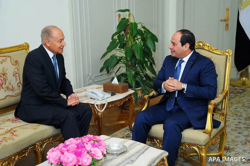 Egyptian President Abdel Fattah al-Sisi meets with new secretary-general for Arab League Ahmed Aboul Gheit in Cairo, Egypt on April 05, 2016. Photo by Egyptian President Office