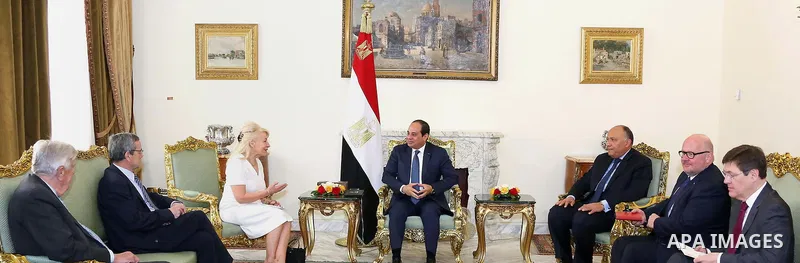 Egyptian President Abdel Fattah al-Sisi meets with a delegation from the Parliamentary Assembly of (NATO) in Cairo, Egypt on April 05, 2016. Photo by Egyptian President Office