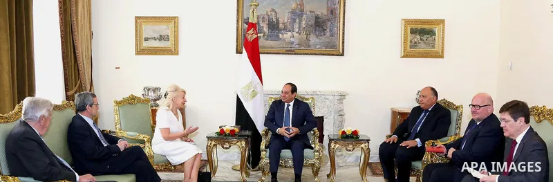 Egyptian President Abdel Fattah al-Sisi meets with a delegation from the Parliamentary Assembly of (NATO) in Cairo, Egypt on April 05, 2016. Photo by Egyptian President Office