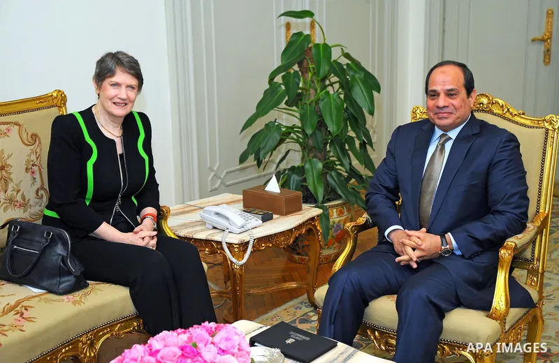 Egyptian President Abdel Fattah al-Sisi meets with Deputy UN Secretary-General and Director of UNDP, Helen Clark in Cairo, Egypt on April 05, 2016. Photo by Egyptian President Office