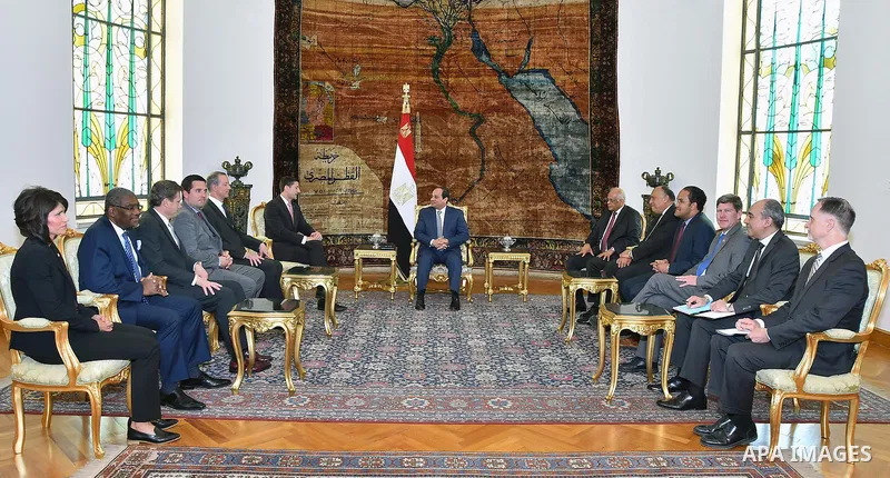 Egyptian President Abdel Fattah al-Sisi meets with speaker of the US House of Representatives Paul Ryan in Cairo, Egypt, on April 07, 2016. Photo by Egyptian President Office
