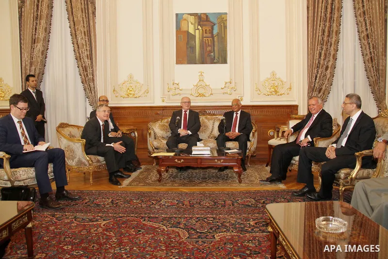 The leader of the majority of German Parliament, Volker Cawdor, meets with Egyptian parliament in Cairo, Egypt, on April 07, 2016. Photo by Stranger