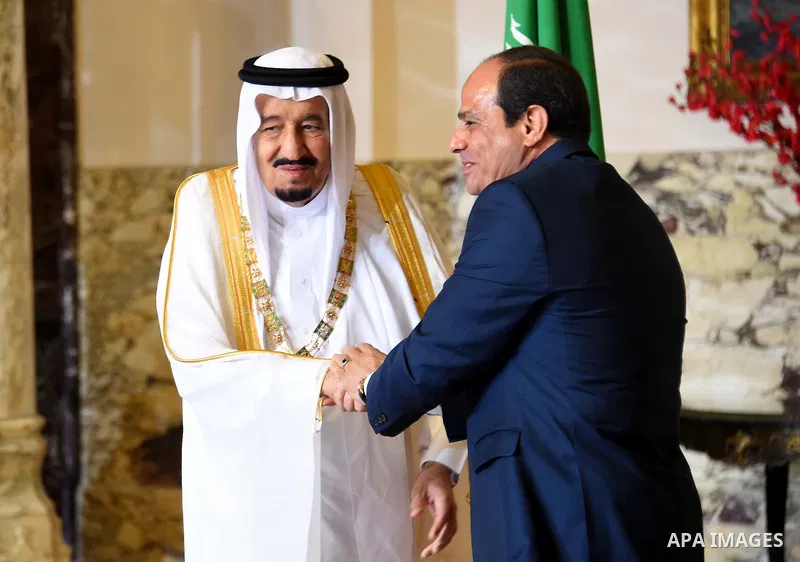 Egyptian President Abdel Fattah al-Sisi honors Saudi King Salman bin Abdulaziz in the capital Cairo on April 08, 2016. Saudi King Salman started a five-day visit to Cairo in a show of support for Egyptian President Abdel...