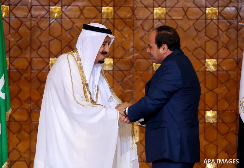 Egyptian President Abdel Fattah al-Sisi honors Saudi King Salman bin Abdulaziz in the capital Cairo on April 08, 2016. Saudi King Salman started a five-day visit to Cairo in a show of support for Egyptian President Abdel...