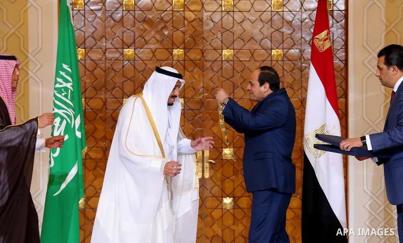 Egyptian President Abdel Fattah al-Sisi honors Saudi King Salman bin Abdulaziz in the capital Cairo on April 08, 2016. Saudi King Salman started a five-day visit to Cairo in a show of support for Egyptian President Abdel...