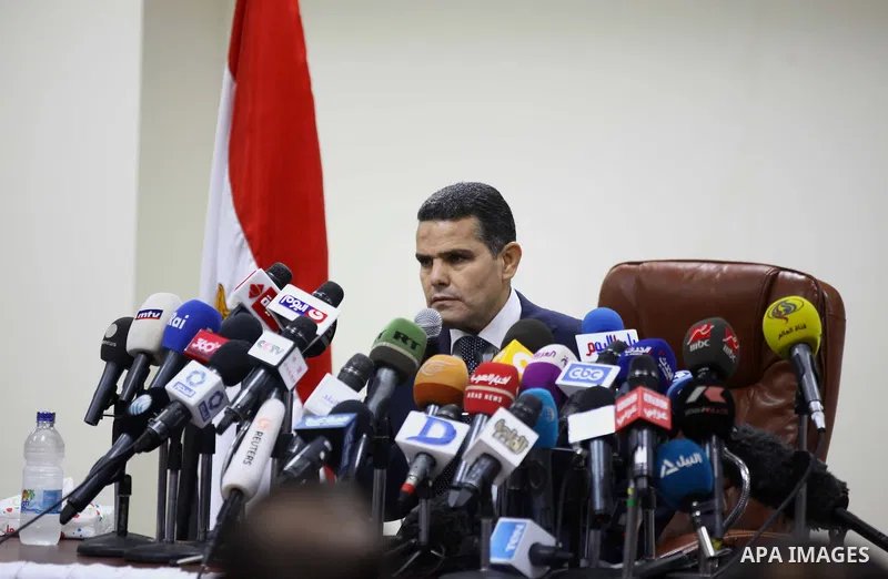 Mostafa Suleiman, Egypt's assistant state prosecutor, speaks to the press in the capital Cairo on April 9, 2016, on the subject of the murder of student Giulio Regeni in Egyptian capital. Suleiman told a press conference...