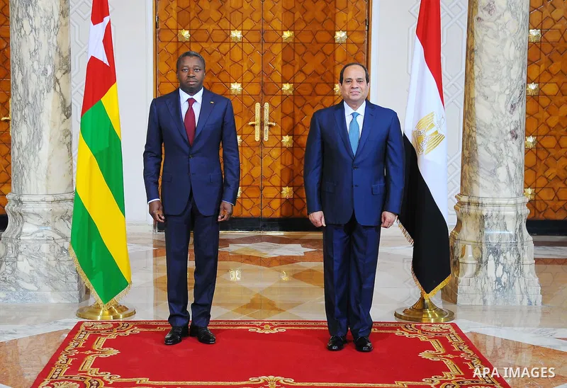 Egyptian President Abdel Fattah al-Sisi meets with President of Togo, Faure Gnassingbe in capital Cairo on April 10, 2016. Photo by Egyptian President Office